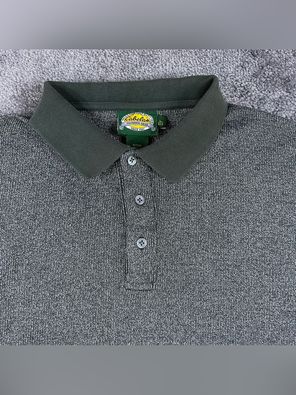 Cabela's Polo Shirt Textured Heathered Men's L Green Short Sleeve Collared Dad